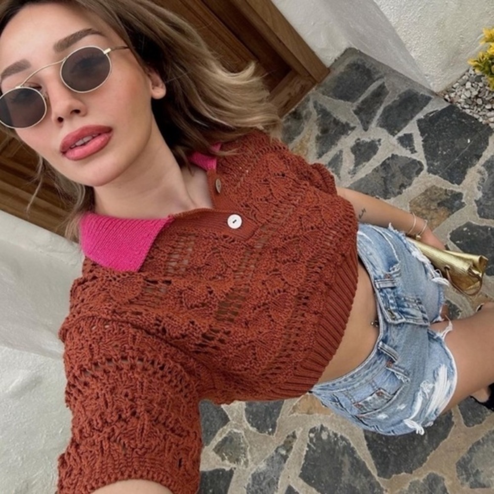 ZARA POINTELLE crop top terracotta 6427/014 - Picture 2 of 12